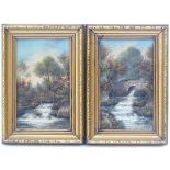 H.C. Heffer, XIX -XX, Oil on board, a pair, Country streams with bridges, Signed lower right.
