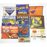 A large quantity of original USA advertising labels, including 'White House Melons',