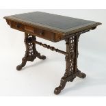 A mid / late 19thC oak library table with a rectangular inset table top,