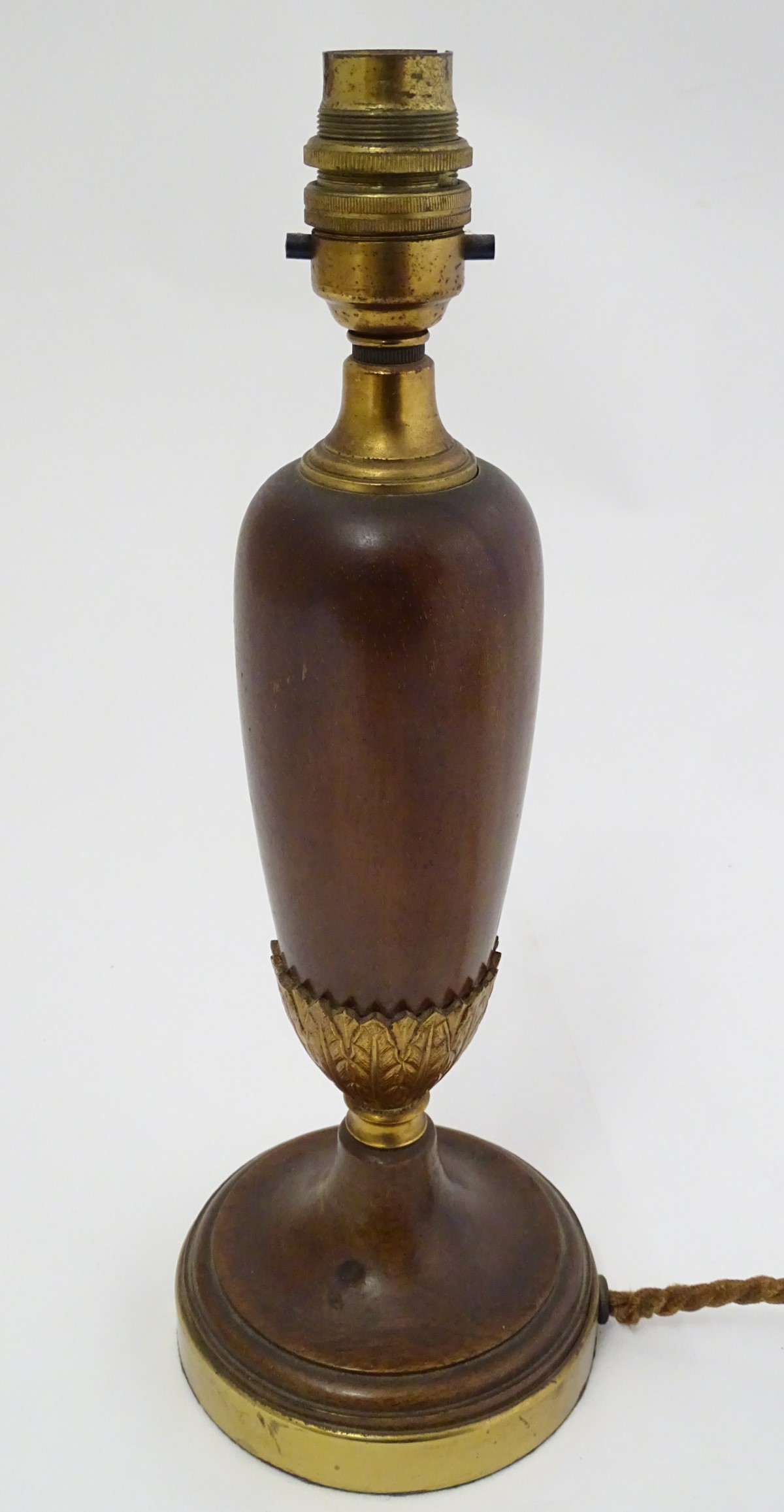 An Edwardian (early XX) turned mahogany and brass pedestal table lamp base with weighted base, - Image 2 of 4