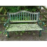 Garden bench: a teak and green painted cast iron 2 seat bench,