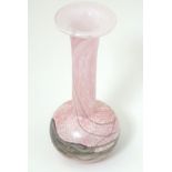 Mdina glass: a labelled and signed 'Eustino' (?) bud vase overlaid with pink flecked colourway and