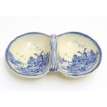 A Royal Doulton blue and white double pin dish,