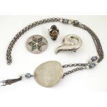 4 assorted items of Mexican silver jewellery including a ring set with tigers eye cabochon.