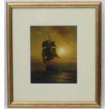 James Hardy, XX, Marine School, Oil on board, Napoleonic era warship sailing by moonlight,