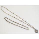 Two 925 chain necklaces, one with a hallmarked silver pendant/fob,