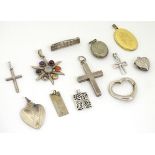 Assorted pendants etc including many silver examples.