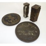 Old Chocolate/advertising tins: Four various tins to include two tall boxes decorated with figures,