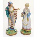 A large pair bisque porcelain figures on circular bases by Jean Gille, Paris.