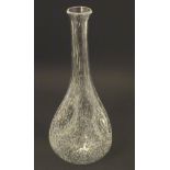 An indistinctly signed, Mdina (?), clear triform dimpled carafe, approx. 10 7/8" high.