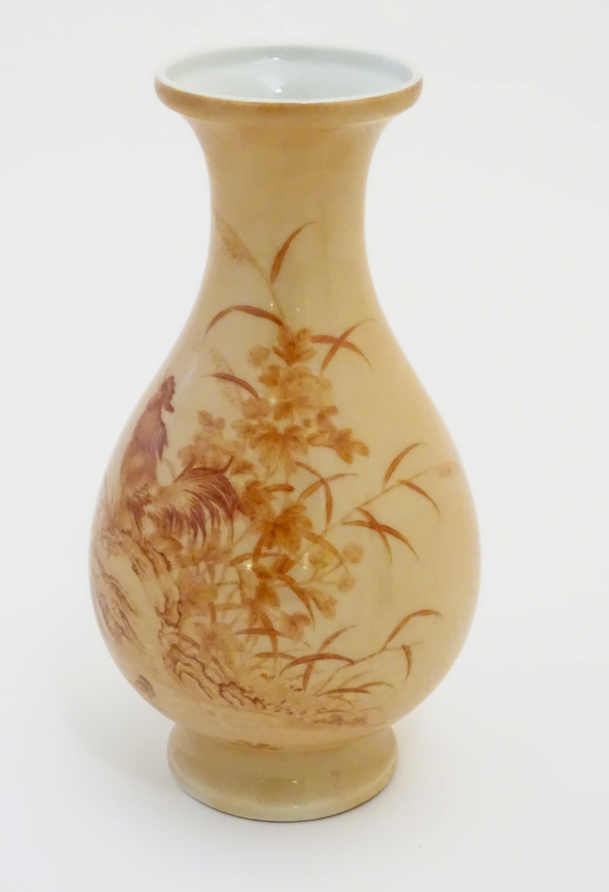 A Chinese baluster vase with a buff coloured ground decorated with a hen, - Image 3 of 6