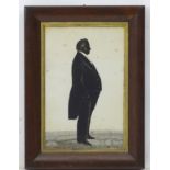 Gilt highlighted Silhouette: A cushion moulded framed image of a standing gentleman 10 3/4 x 7”
