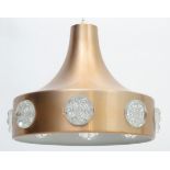 Vintage Retro : a Danish / Scandi Coronell ? hanging pendant lamp / light in brushed copper livery