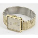 14ct Gold Gents Wristwatch: a 'Rideau Birks' square cased .