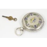 Silver Swiss enamel decorated pocket watch: a key wind 'Argent' Swiss Hunter pocket watch with