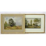 19thC watercolour, Driving sheep through a farmyard, Together with 'EMT', Watercolour,