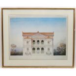 Architectural : a large coloured print poster of a Continental Classical Building / Villa,