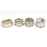 4 assorted silver napkin rings.