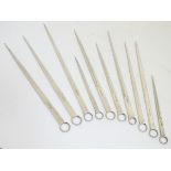 Collection of Meat Skewers: 10 Edwardian Silverplate meat skewers or various sizes,