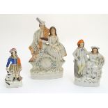 Three 19thC flatback Staffordshire pottery figural groups,