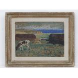 After W. Leech XIX-XX, Oil on board, Cattle grazing on cliff tops, Signed 'Leech' lower left.