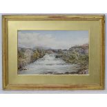 Ebenezer Alfred Warmington (1830-1903), Watercolour, Waterfall scene, a river in spate,