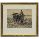 Paul Julius Junghans (1876-1958), Charcoal on paper, Shepherd with cattle and goat,