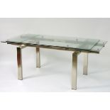 Vintage Retro : a mid Century glass and chromed section dining table 63" long x 33 1/2” wide