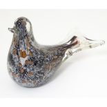 Glass: an Italian bird, possibly Murano, with clear overlay black flecked body with Aventurine,