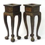 A pair of 18thC painted and gilt Chinese stands, each 14 1/2" sq.