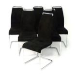 Vintage Retro : a set of Mid Century cantilever black suedette covered dining chairs with chromed