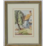 Charles Morsley, XX, Watercolour, 'Kersey Splash, Suffolk' a view of a figure by a house,