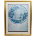 Architecture: a large coloured print poster of a French Garden Avairy in the Moorish style,