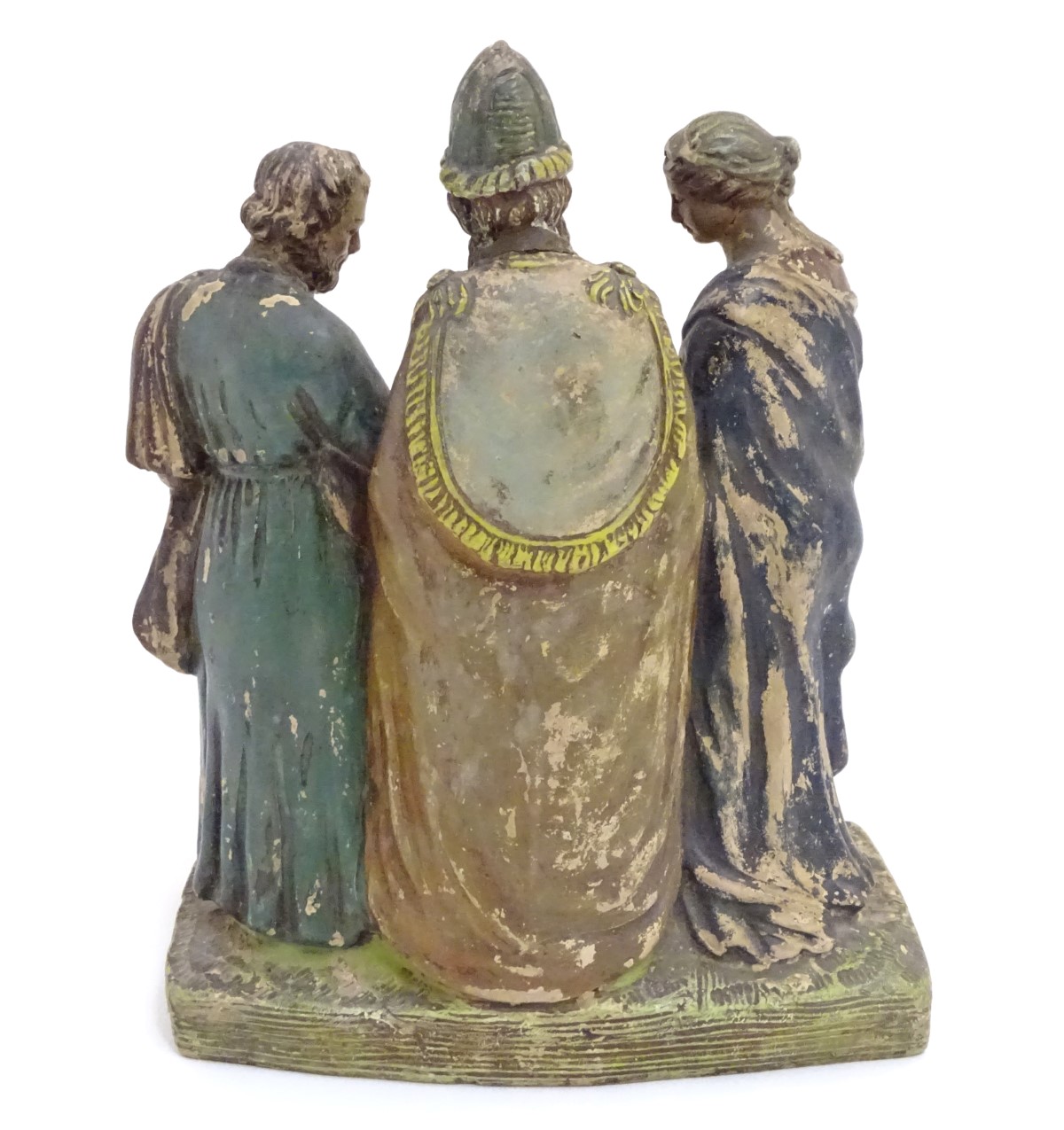 A terracotta figural group of three people on a rectangular base, - Image 4 of 5