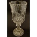Glass: a circa 1900 tall pedestal Celery vase with wheel cut fern decoration,