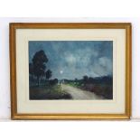 T. Wood, c1900, Watercolour, Shepherd tending his flock by moonlight, Signed lower right.