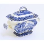 A Mason's ironstone china lidded tureen in the blue and white pattern 'Vista'. Marked under. Approx.