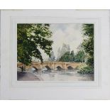 G F Broad mid XX, Watercolour, 'River Bridge,