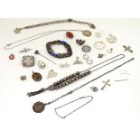 Assorted jewellery etc including a silver bracelet, silver fobs,