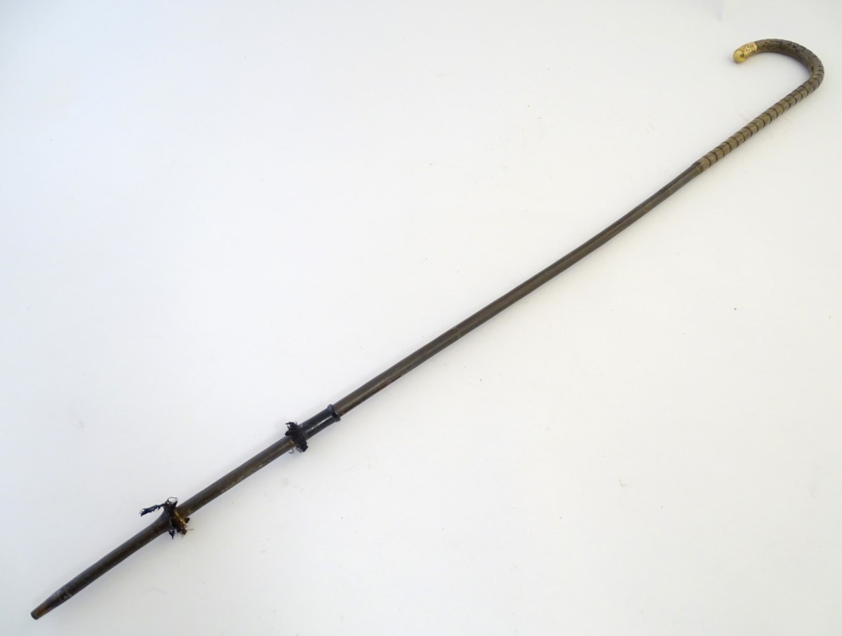 A peacock wood parasol cane. - Image 5 of 6