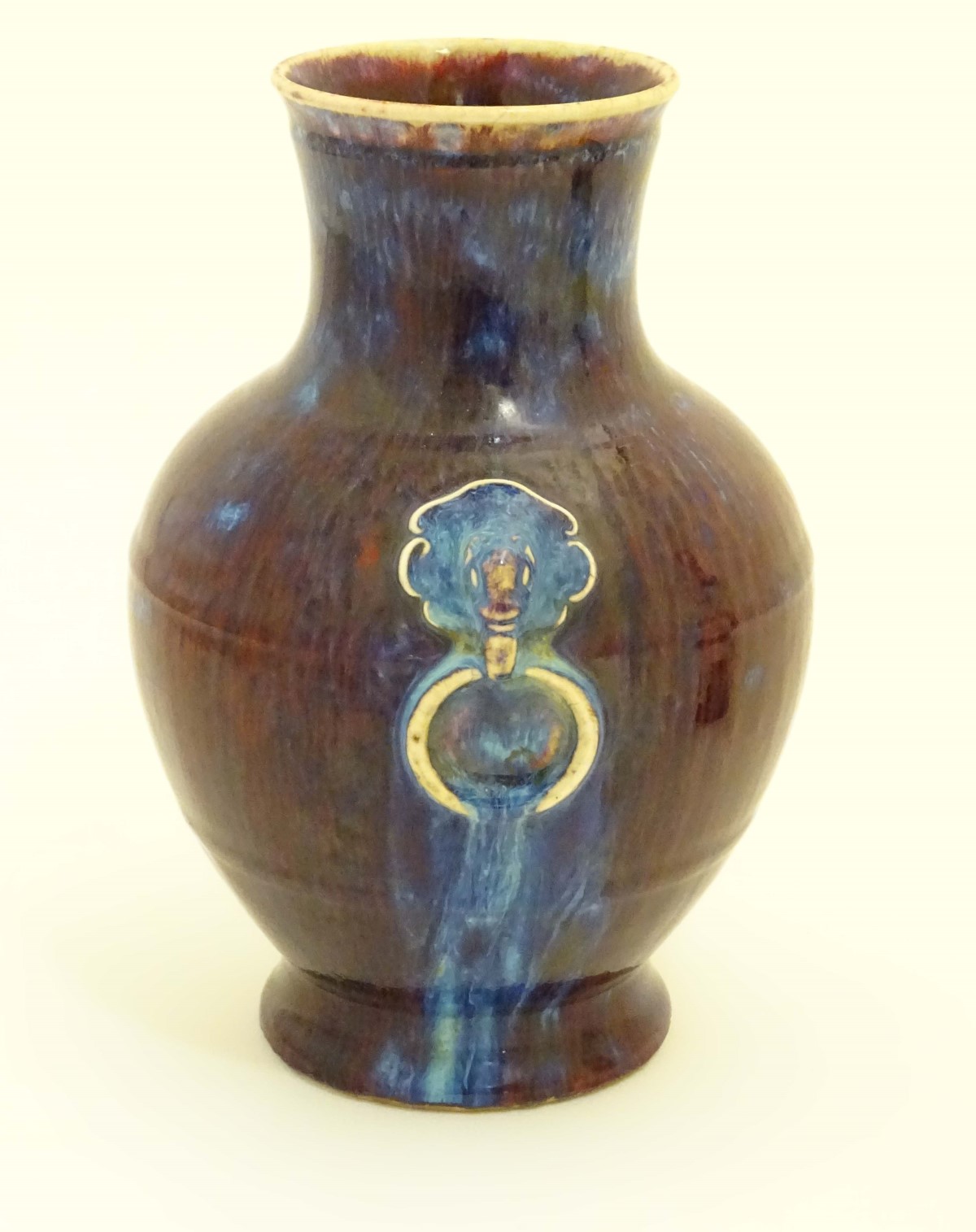 A Chinese high fired, sang de boeuf baluster vase with ring handle decoration. - Image 6 of 6