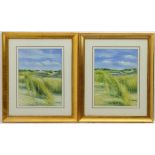 A pair of late XX, Oil on canvas boards, Grasses blowing in the wind on sand dunes.