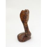 An early 20thC carved amboyna formed as a rearing King Cobra / Hamadryad snake. 7 7/8” high.