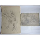 A folio containing two pencil drawings,