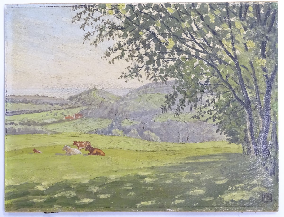 XX, English School, Oil on board, Cattle in a landscape, Monogrammed lower right. - Image 4 of 7
