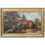 John Joseph Hughes, early XX, Oil on canvas, ''Herne Hill, Hampshire' an old watermill and house,