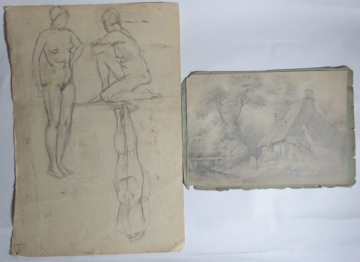 A folio containing two pencil drawings, - Image 4 of 6