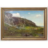 John Murray, XX, Scottish, Oil on board, Highland cattle on ground by the sea, Signed lower left.