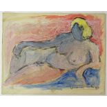 Indistinctly signed (mid XX), Watercolour and gouache, Reclining nude,