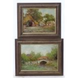 Indistinctly signed, early XX, Oil on board, a pair, A country farm yard,